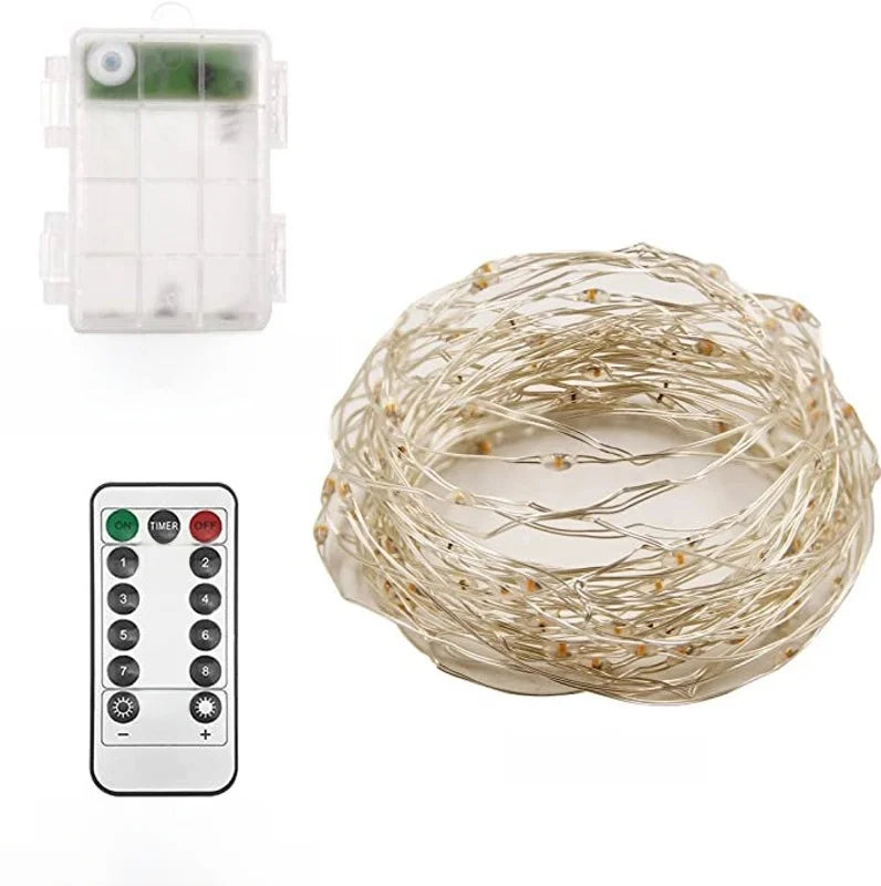 LED Light String Eight Function USB Waterproof Battery Box Remote Control Copper Wire Light String Leather Wire Light String Christmas Decorative Colored Light String