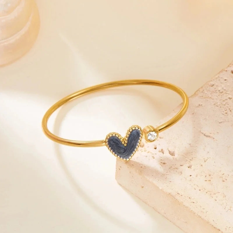 Elegant Cute Commute Heart Shape 304 Stainless Steel Zircon Bangle In Bulk