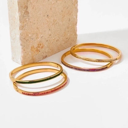 3 Pieces Classic Style Solid Color 304 Stainless Steel 16K Gold Plated White Gold Plated Gold Plated Artificial Gemstones Bangle In Bulk