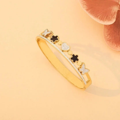 Elegant Minimalist Flower Butterfly 304 Stainless Steel 18K Gold Plated Zircon Bangle In Bulk