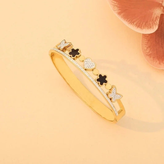 Elegant Minimalist Flower Butterfly 304 Stainless Steel 18K Gold Plated Zircon Bangle In Bulk