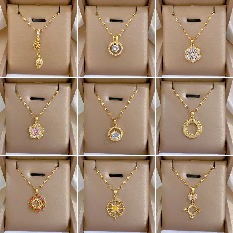 Minimalist Geometric Titanium Steel Diamond Inlay Necklaces