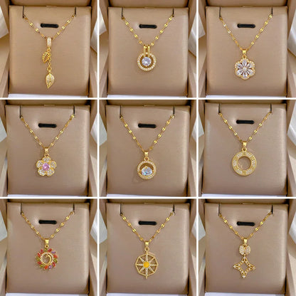 Minimalist Geometric Titanium Steel Diamond Inlay Necklaces