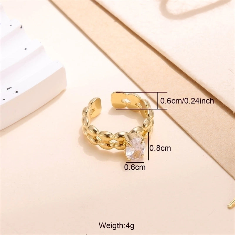 Lady Shiny 304 Stainless Steel Zircon 18K Gold Plated Plating Inlay Open Rings