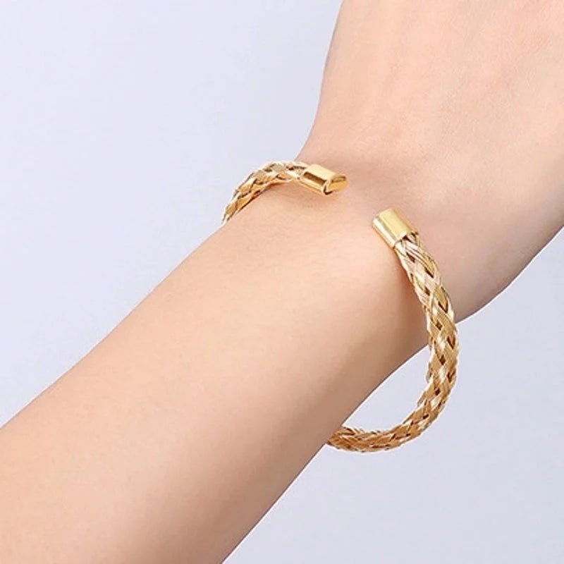 Minimalist Solid Color 304 Stainless Steel 18K Gold Plated Bangle In Bulk