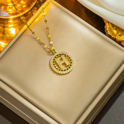 Moderate Luxury Letter Titanium Steel 18K Gold Plated Necklaces