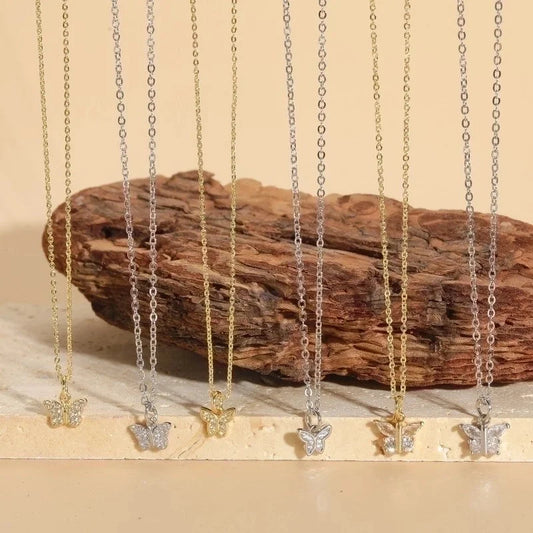 Minimalist Butterfly Copper Plating Chain Zircon 14k Gold Plated Pendant Necklace