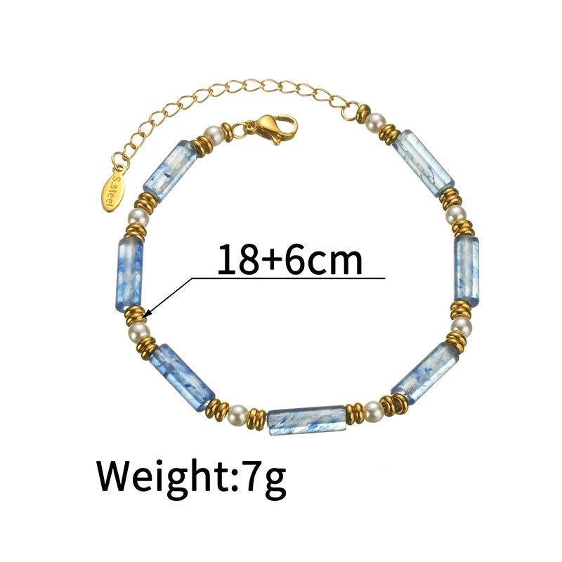 Minimalist Classic Style Round 304 Stainless Steel Natural Stone Bracelets