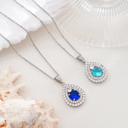 Glam Water Droplets 304 Stainless Steel Copper Zircon Inlay Pendant Necklace