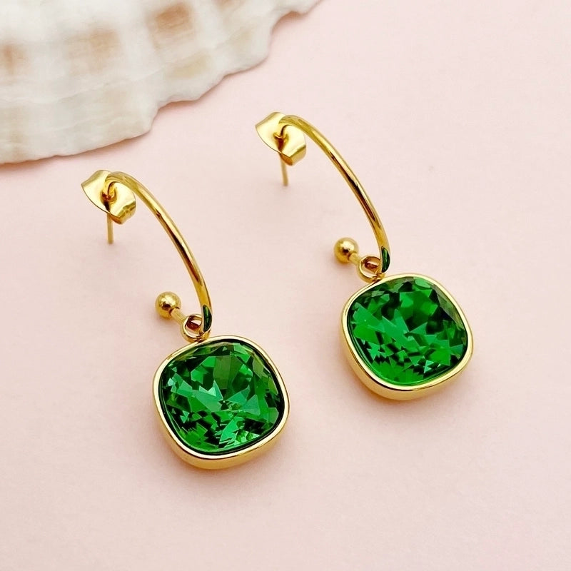 1 Pair Elegant Lady Sweet Square Polishing Plating Inlay 304 Stainless Steel Zircon 14K Gold Plated Drop Earrings