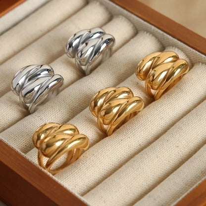 Casual Elegant Minimalist Water Droplets Titanium Steel 18K Gold Plated Plating Rings