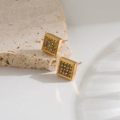 1 Pair Minimalist Classic Style Geometric Star Flower Plating Inlay Stainless Steel Zircon 18k Gold Plated Ear Studs