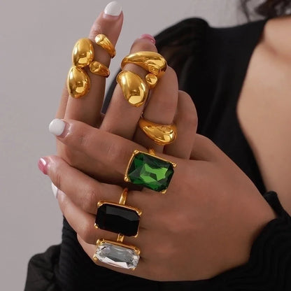 Casual Minimalist Commute Round Rectangle 304 Stainless Steel 18K Gold Plated Rhinestones Zircon Open Rings Rings In Bulk