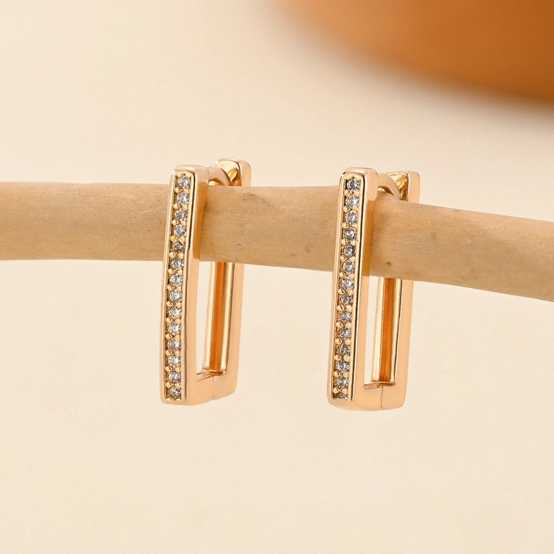 1 Pair Minimalist Solid Color Copper Zircon Earrings