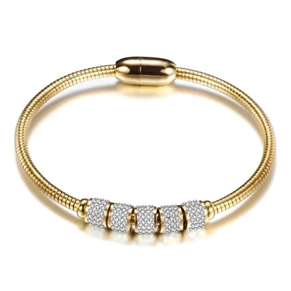 2 Pieces Fashion Round Stainless Steel Inlay Artificial Diamond Bangle 1 Piece