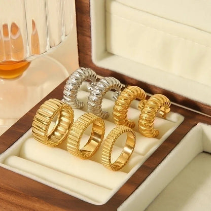 304 Stainless Steel 18K Gold Plated Retro Roman Style Plating Circle Gear Rings Earrings