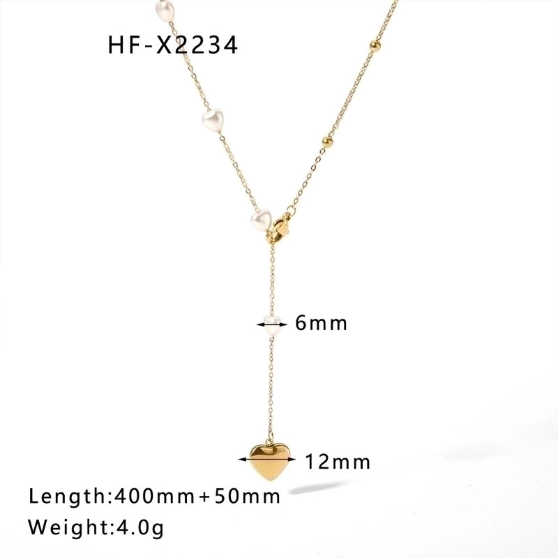 304 Stainless Steel 18K Gold Plated Casual Elegant Lady Plating Geometric Star Heart Shape Artificial Pearls Shell Layered Necklaces Pendant Necklace