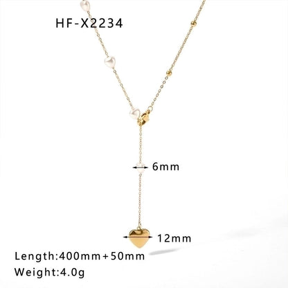 304 Stainless Steel 18K Gold Plated Casual Elegant Lady Plating Geometric Star Heart Shape Artificial Pearls Shell Layered Necklaces Pendant Necklace