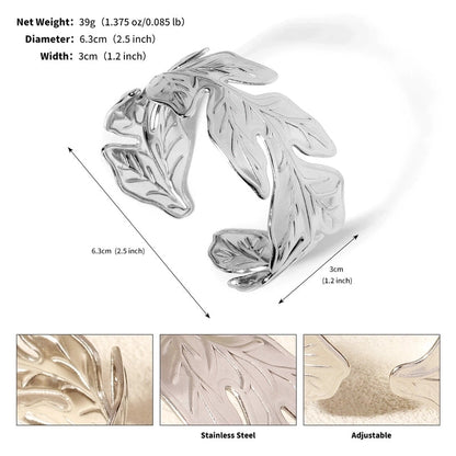 Modern Style Geometric Plant 304 Stainless Steel 18K Gold Plated Bangle In Bulk