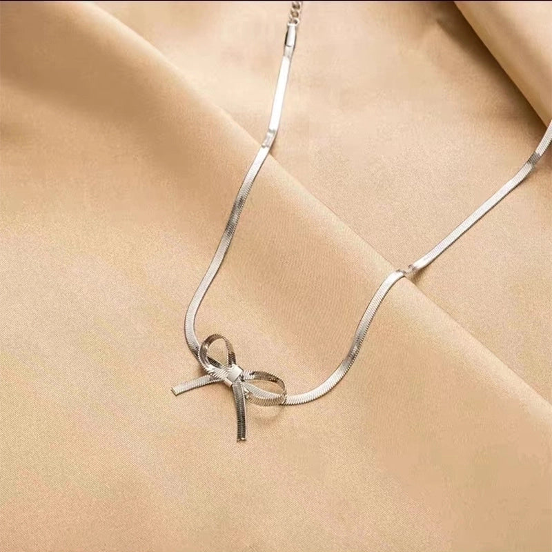 Sweet Bow Knot Titanium Steel Plating Choker