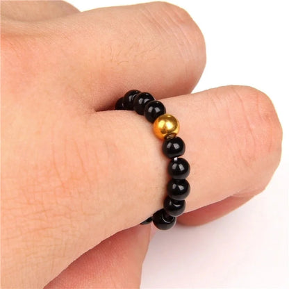 Retro Solid Color Natural Stone Beaded Rings 1 Piece