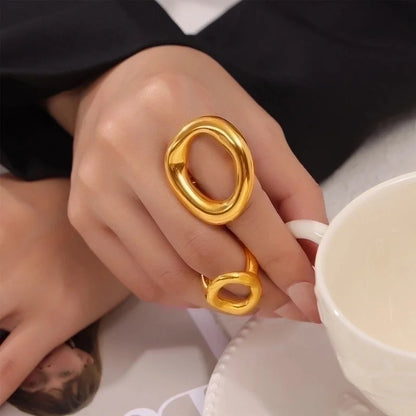 IG Style Minimalist Korean Style Oval 304 Stainless Steel 18K Gold Plated Hollow Out Rings