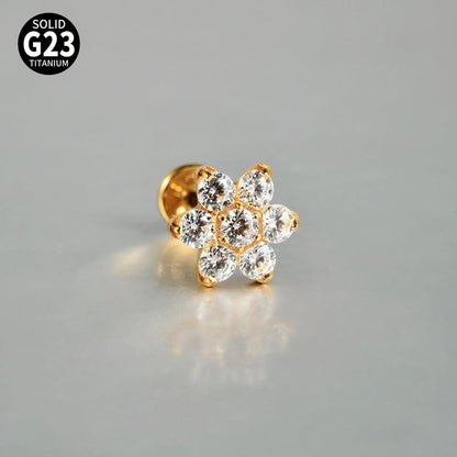 2 Pieces 3 Pieces Lip Rings Casual Elegant Vacation Triangle Flower G23 Titanium Zircon Zircon 18K Gold Plated Lip Rings Ear Cartilage Rings & Studs