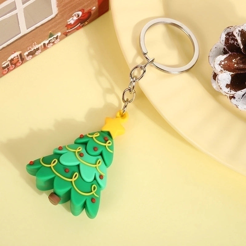 Cute Christmas Tree Santa Claus Elk PVC Metal Christmas Women's Bag Pendant Keychain