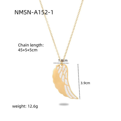 304 Stainless Steel 18K Gold Plated Minimalist Plating Hollow Out Inlay Round Heart Shape Wings Zircon Pendant Necklace