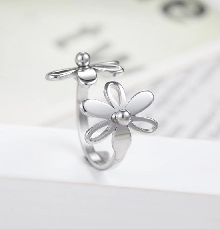 Fashion Flower 304 Stainless Steel 18K Gold Plated Plating Open Ring