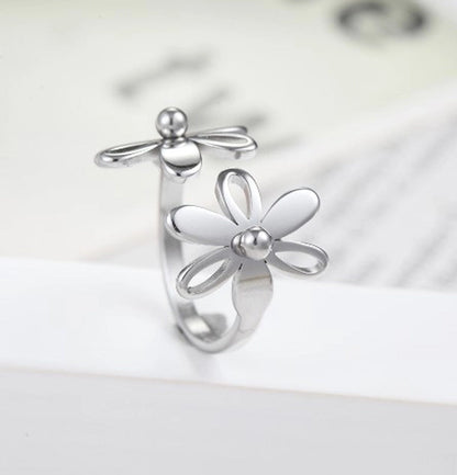 Fashion Flower 304 Stainless Steel 18K Gold Plated Plating Open Ring