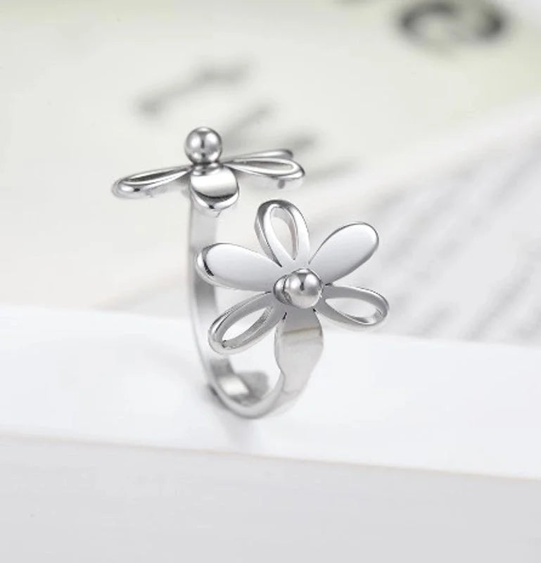 Fashion Flower 304 Stainless Steel 18K Gold Plated Plating Open Ring