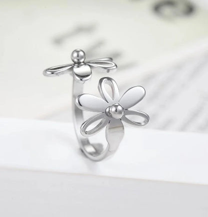Fashion Flower 304 Stainless Steel 18K Gold Plated Plating Open Ring