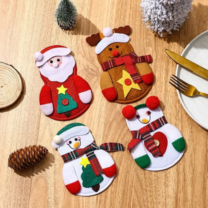 Christmas Cute Santa Claus Snowman Elk Nonwoven Party Festival Cutlery Bag