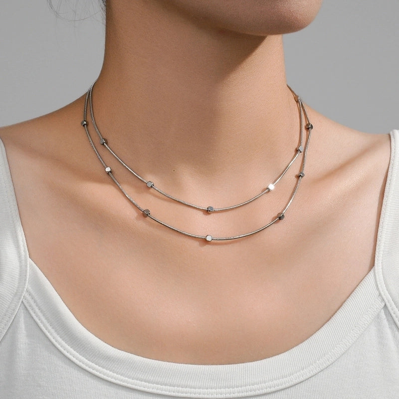 Double-Layer Choker Titanium Steel Necklace Three-Layer Blade Chain Snake Bones Chain Stainless Steel Jewelry Summer Non-Fading Female
