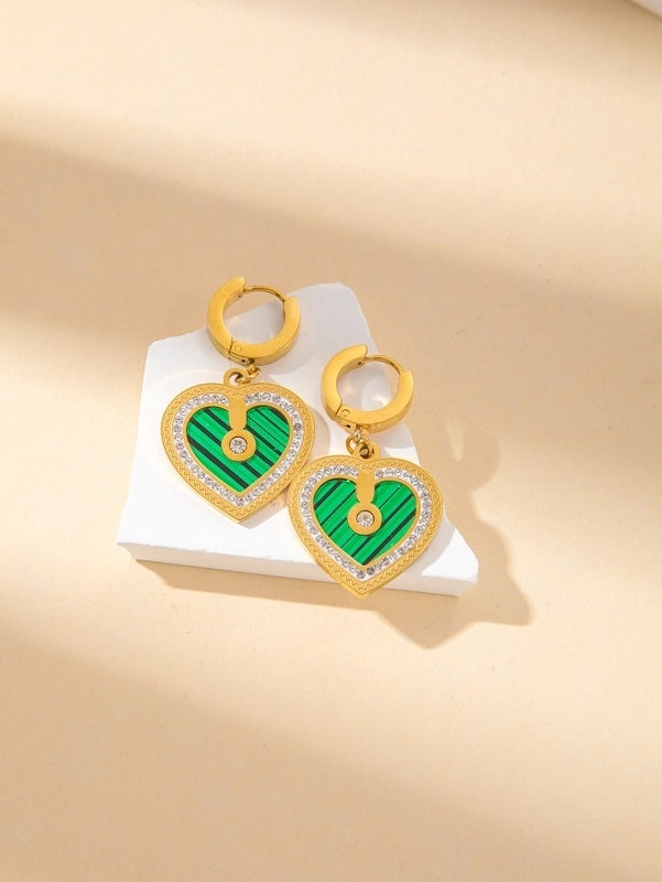 IG Style Minimalist Heart Shape Titanium Steel Shell Zircon Inlay Earrings Necklace