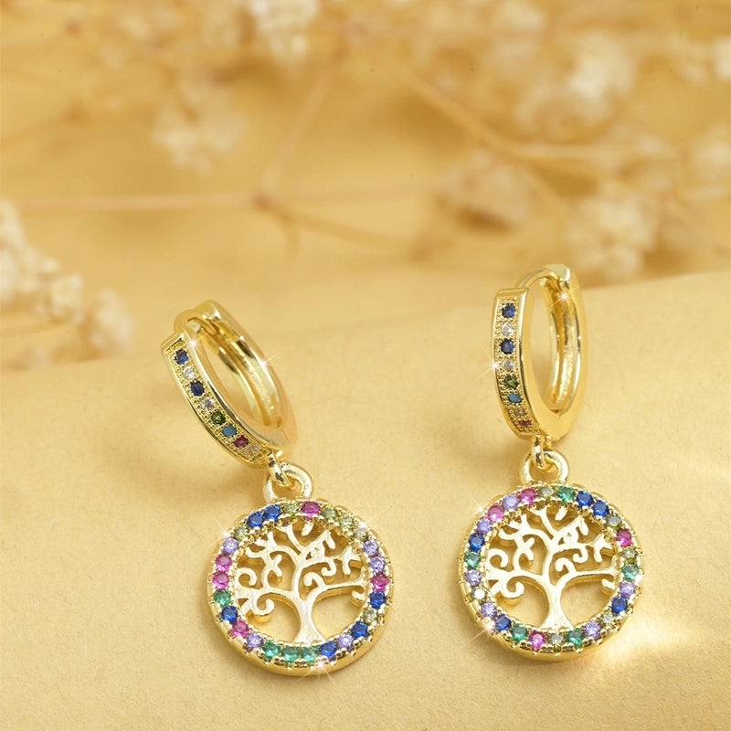 1 Pair Elegant Minimalist Cross Life Tree Plating Copper Zircon Drop Earrings