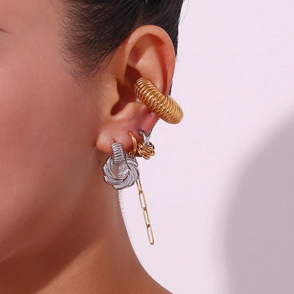 Fashion Hexagon Circle Geometric Stainless Steel 18K Gold Plated Earrings