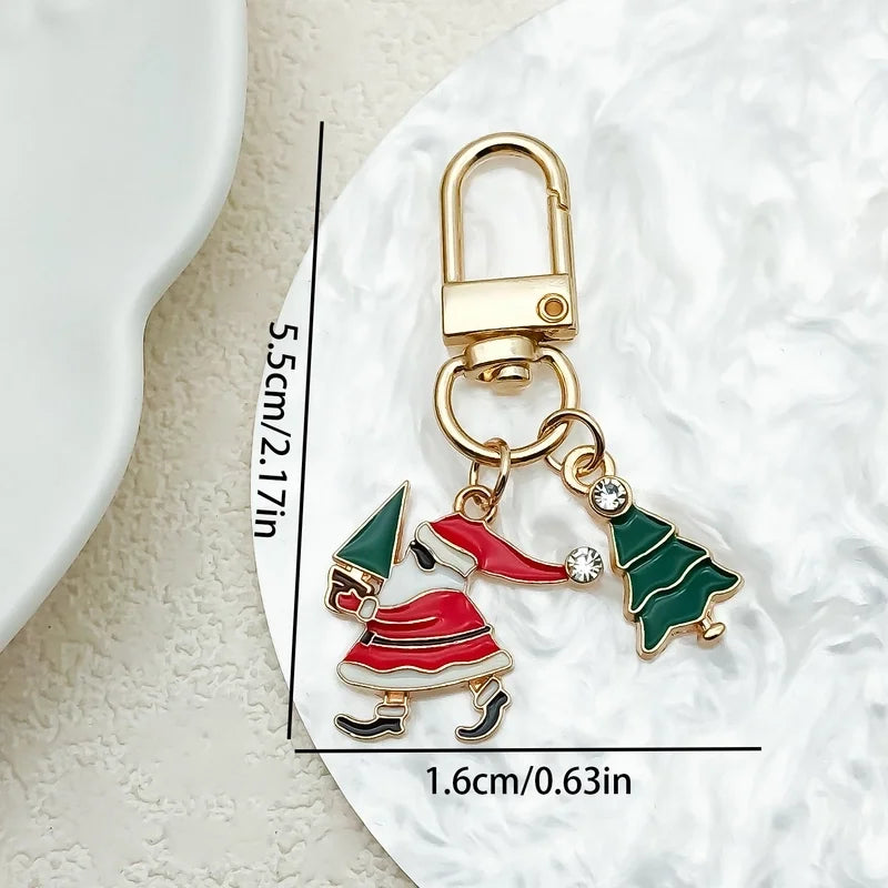 Cute Christmas Tree Santa Claus Elk Alloy Enamel Christmas Bag Pendant Keychain