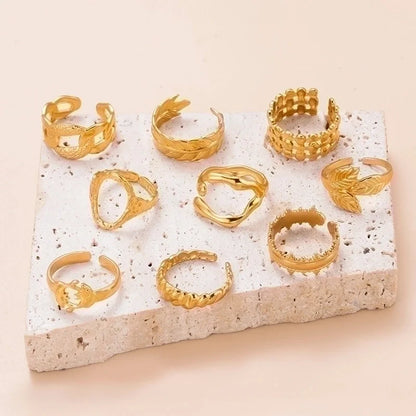 INS Style Leaf 304 Stainless Steel Plating Hollow Out Open Ring