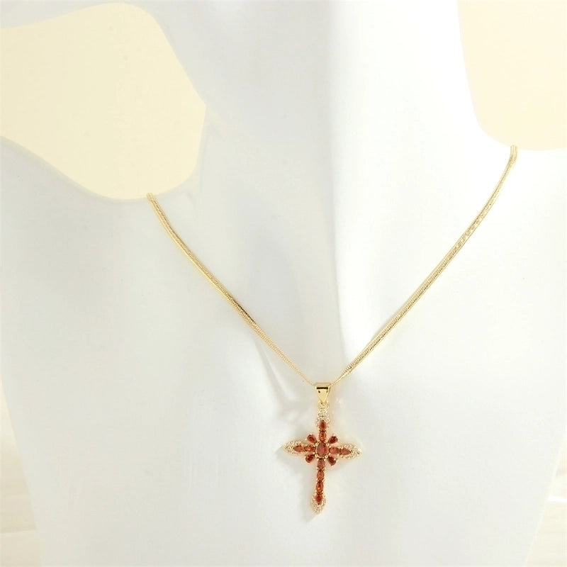 Minimalist Cross Copper 18k Gold Plated Zircon Pendant Necklace In Bulk