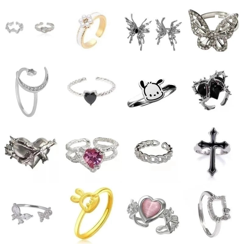 Fairy Style Modern Style Minimalist Moon Heart Shape Butterfly Alloy Copper Gold Plated Silver Plated Artificial Gemstones Artificial Diamond Open Ring In Bulk