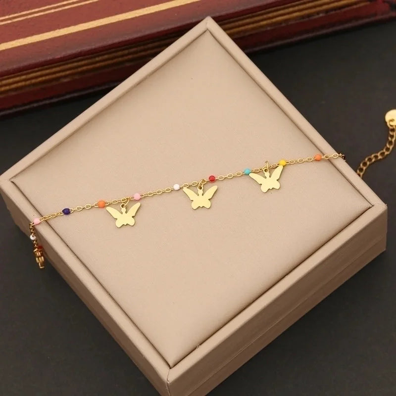 Artistic Commute Star Heart Shape Butterfly Stainless Steel 18K Gold Plated Bracelets In Bulk