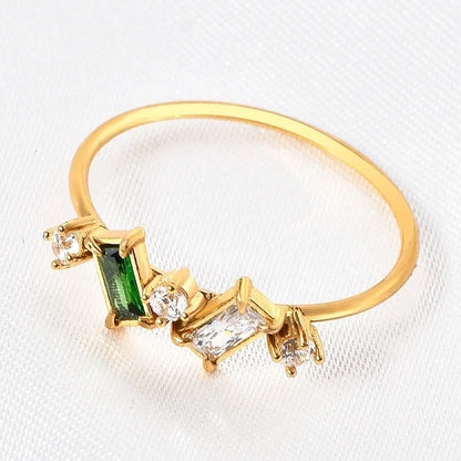 Elegant Geometric Solid Color 304 Stainless Steel Rhinestones 18K Gold Plated Inlay Rings