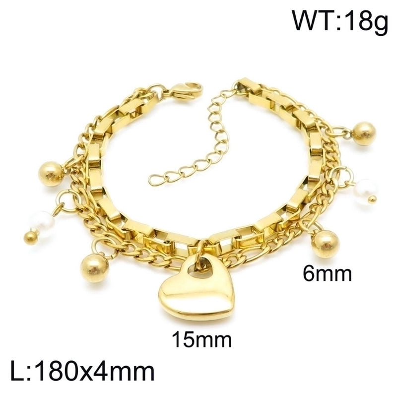 Minimalist Heart Shape Stainless Steel 18K Gold Plated Bracelets In Bulk