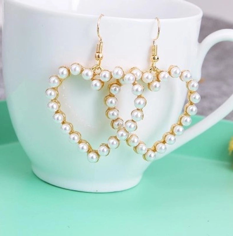 1 Pair Minimalist Heart Shape Alloy Inlay Pearl Women's Earrings