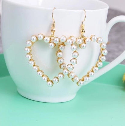 1 Pair Minimalist Heart Shape Alloy Inlay Pearl Women's Earrings