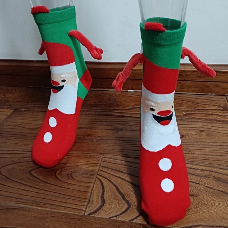 New Popular Christmas Socks Autumn And Winter Cotton Magnet Magnet Hand-holding Socks Mid-calf Length Socks In Stock
