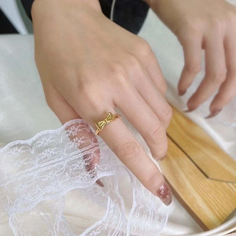 Elegant Minimalist Bow Knot Titanium Steel Plating Rings