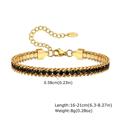 IG Style Colorful Solid Color 201 Stainless Steel 18K Gold Plated Zircon Tennis Chain Bracelets In Bulk